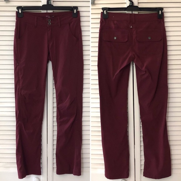 PrAna Womens Outdoor Hiking Pants Size 0 Short Burgundy Convertible Roll Up - Picture 4 of 10
